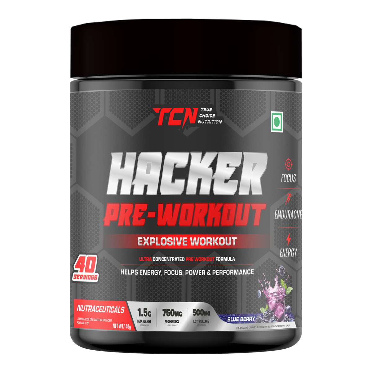 TCN Hacker Pre-Workout 140Gm, Blueberry