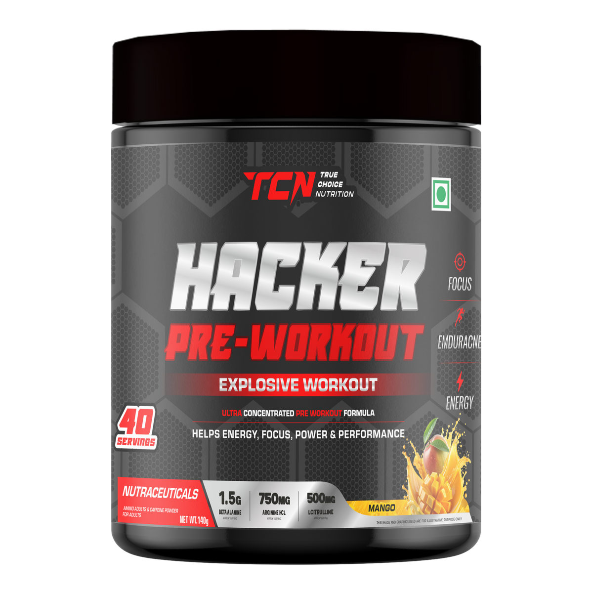 TCN Hacker Pre-Workout 140Gm, Mango