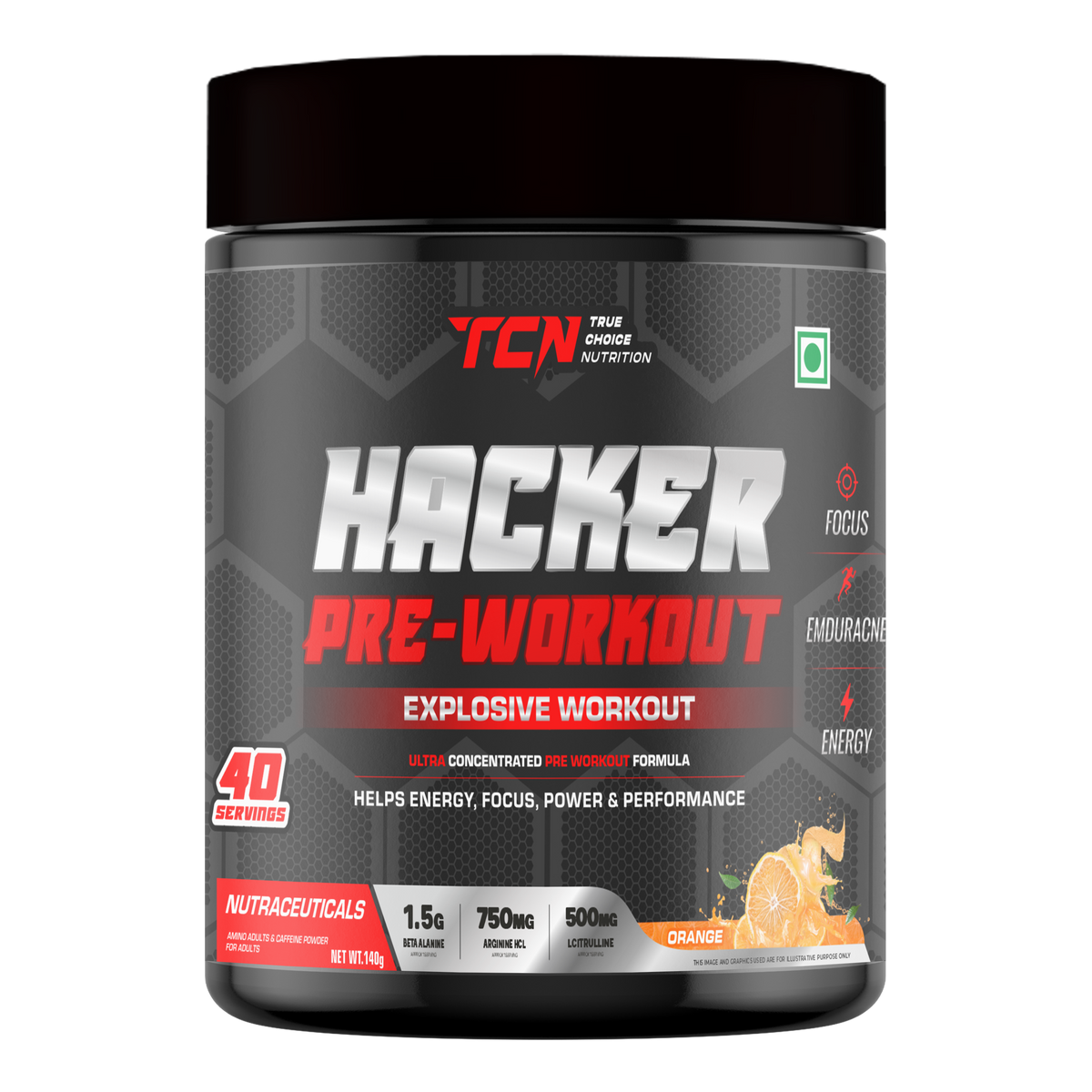 TCN Hacker Pre-Workout 140Gm, Orange