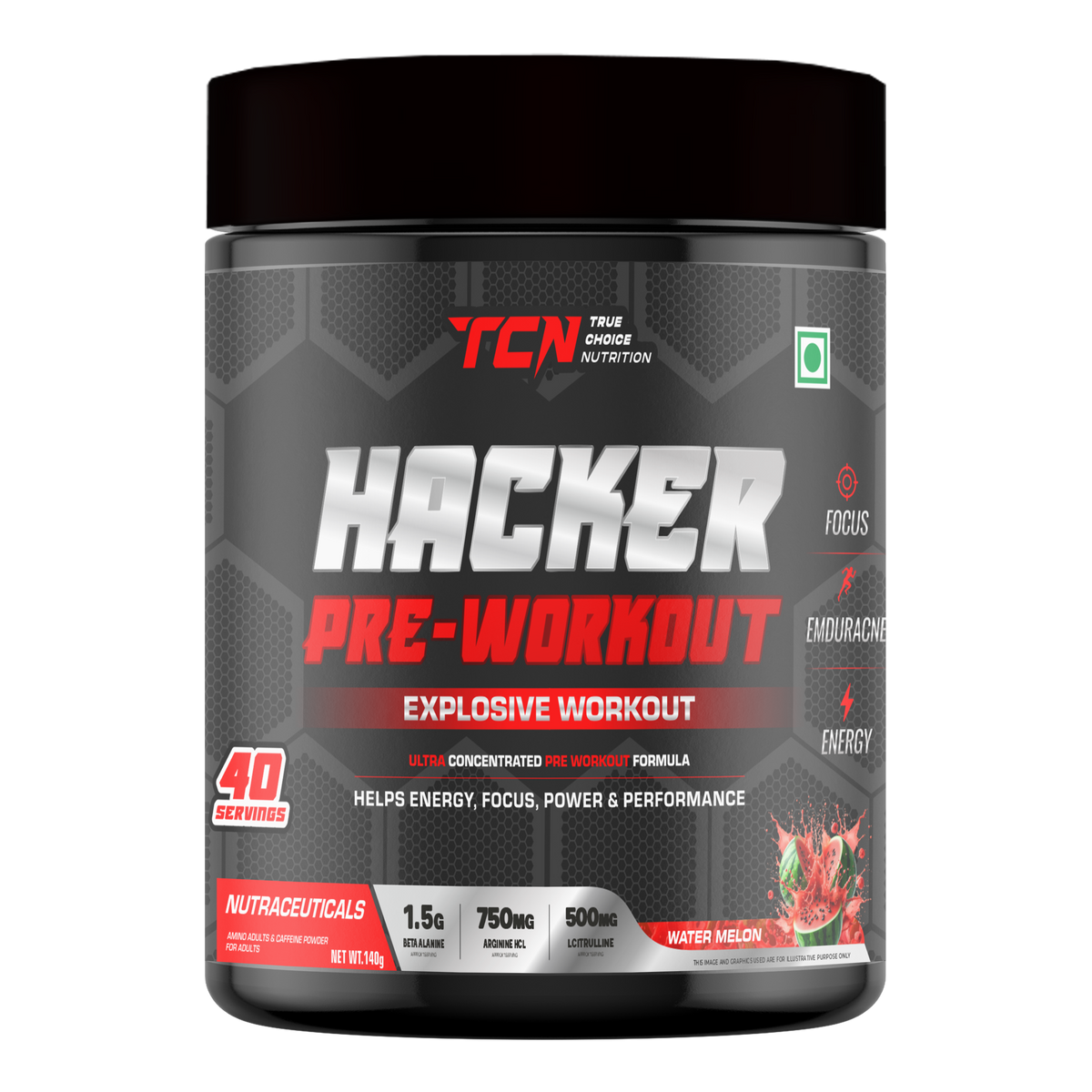 TCN Hacker Pre-Workout 140Gm, Watermelon