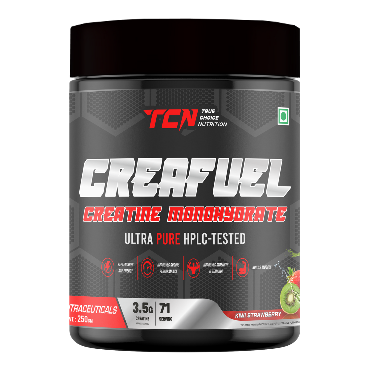 TCN Creafuel Creatine Monohydrate Ultra Pure HPLC- Tested 250Gm, Kiwi Strawberry