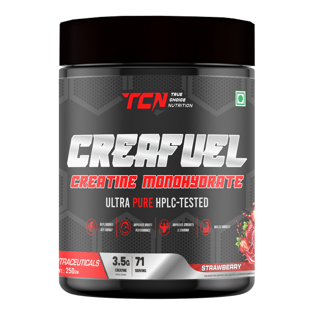 TCN Creafuel Creatine Monohydrate Ultra Pure HPLC- Tested 250Gm, Strawberry
